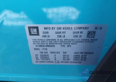 2021 Chevrolet Trailblazer Awd Rs из США, поврежденный, VIN KL79MUSL1MB056594